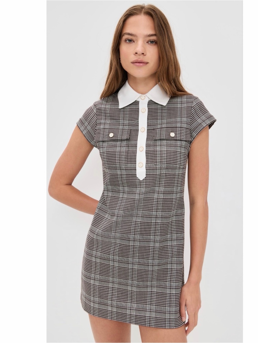 Alice + Olivia Darby Plaid Contrast Collar Minidress Black & White NWT - Picture 7 of 8